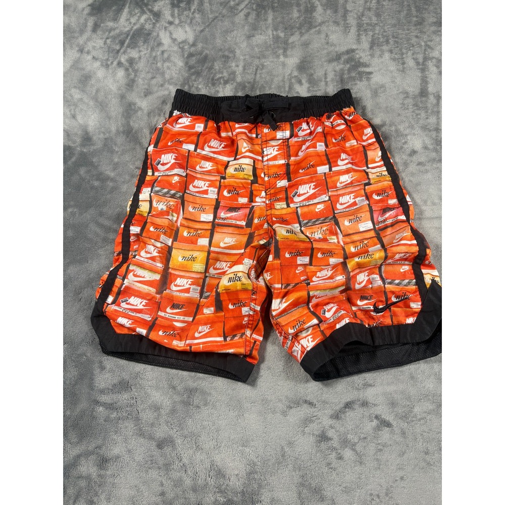 Nike Boys Shoebox Print Athletic Shorts XL Orange Black Mesh Lined Activewear
